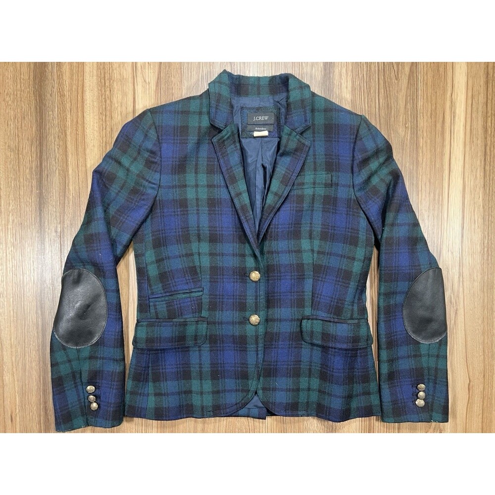 J. Crew Schoolboy Wool Tartan Plaid Blazer Blue Green Size 4
